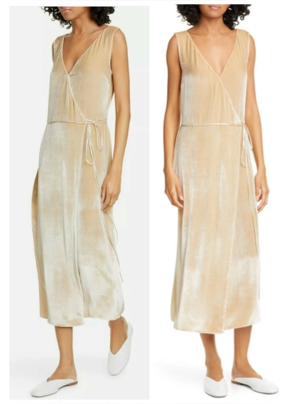 New Vince Panne Velvet Wrap Dress in Soft Champagne